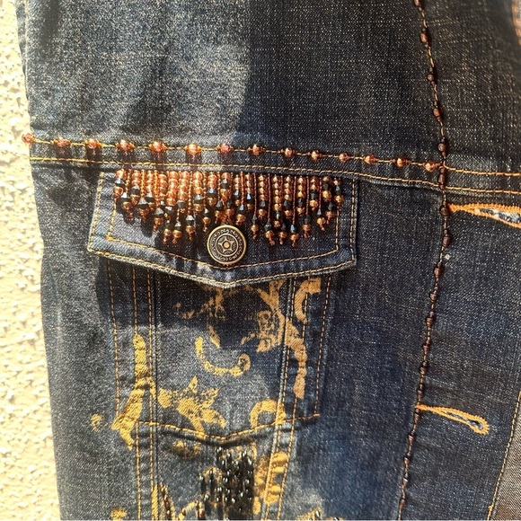 Vintage 90s/y2k Denim Western Button Vest Beading Dark Wash Pockets Medium EUC - Picture 2 of 6